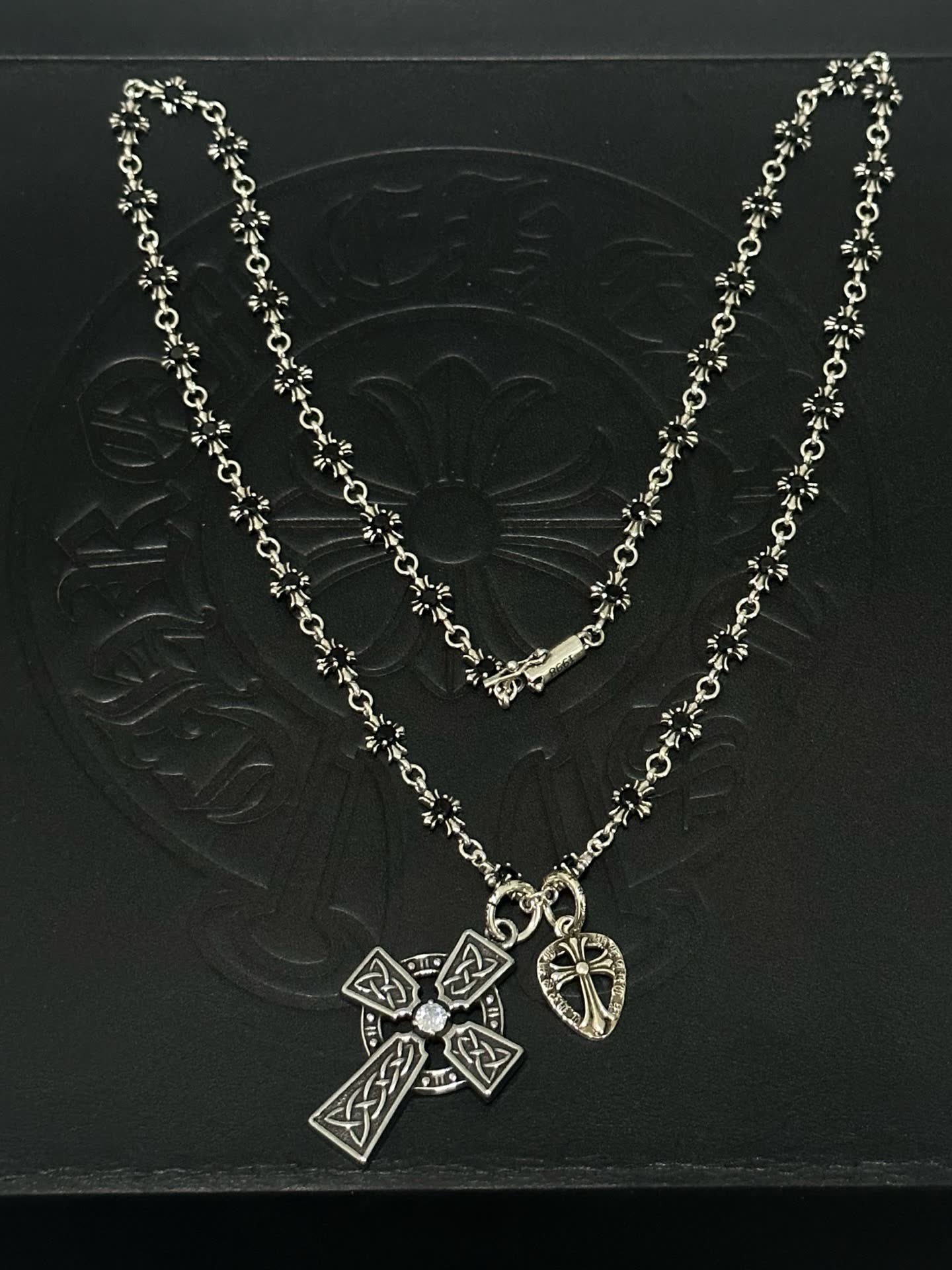 Chrome Hearts Silver Celtic Cross Necklace with Heart Charm